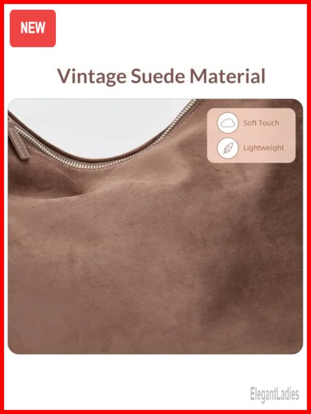 Slouchy Hobo Bag with Multiple Pockets Faux Suede Adjustable Shoulder Strap